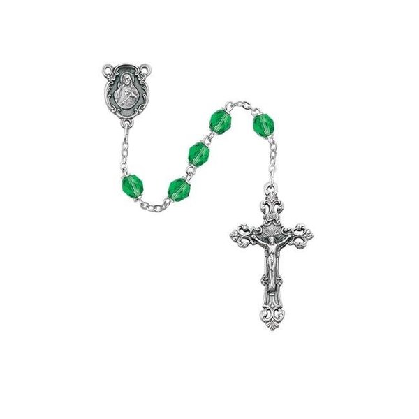 Mcvan McVan 875-PEG 6 mm Glass August Cross & Rosary Set - Light Green 875-PEG